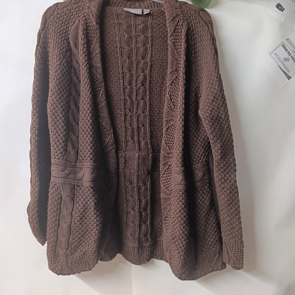 Croft & Barrow Chocolate Brown Cable Knit Cardigan - Picture 2 of 10